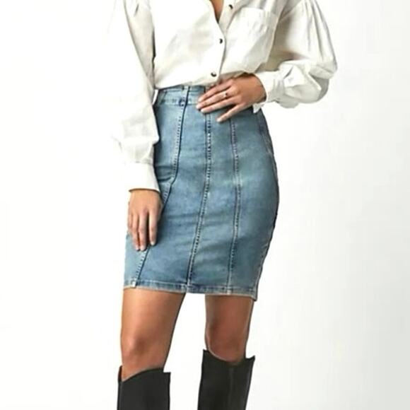 We The Free Dresses & Skirts - WE THE FREE / FREE PEOPLE Dom Denim Jean Skirt Womens SZ 8 Midi Stretch Pencil